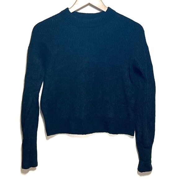 Quince Alpaca Wool Blend Crop Crewneck black sweater Sz S/M - Picture 3 of 9